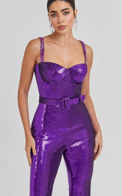 Lola Loka , Sequin Jumpsuit Sleeveless  Purple