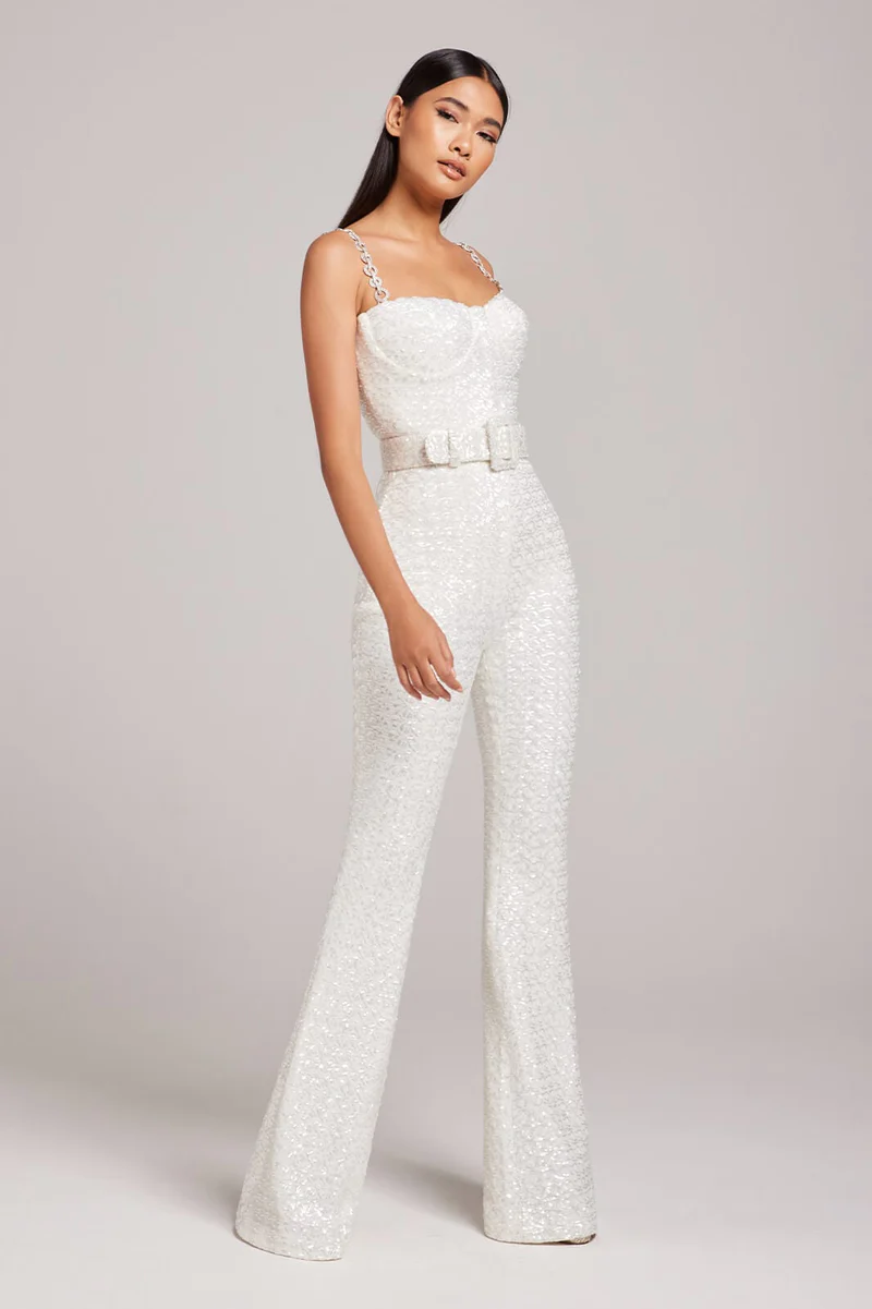 Lola Loka ,  White Sequin Jumpsuit Sleeveless