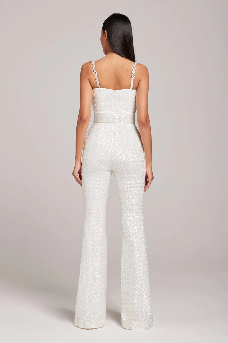 Lola Loka ,  White Sequin Jumpsuit Sleeveless